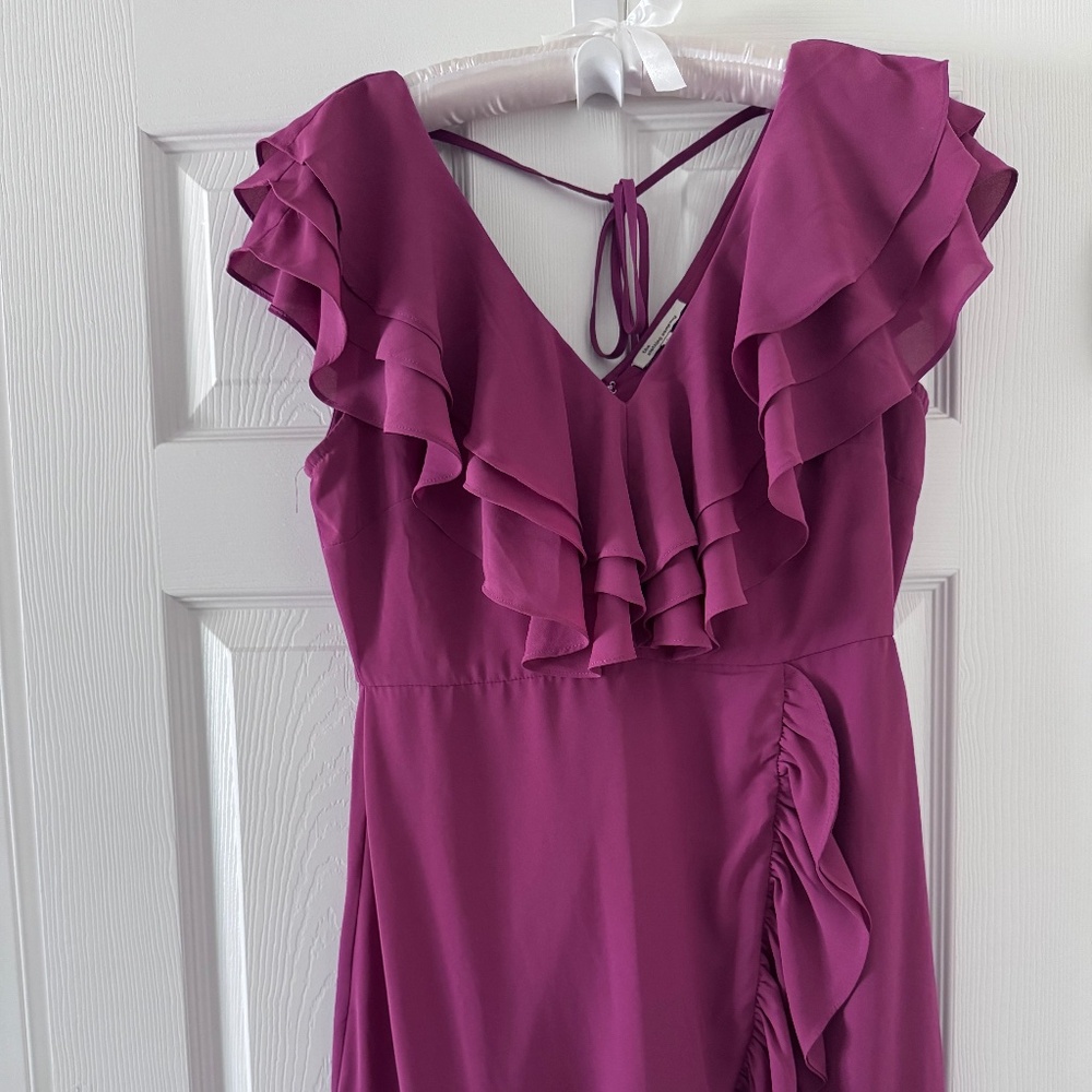 Purple ruffle midi dress